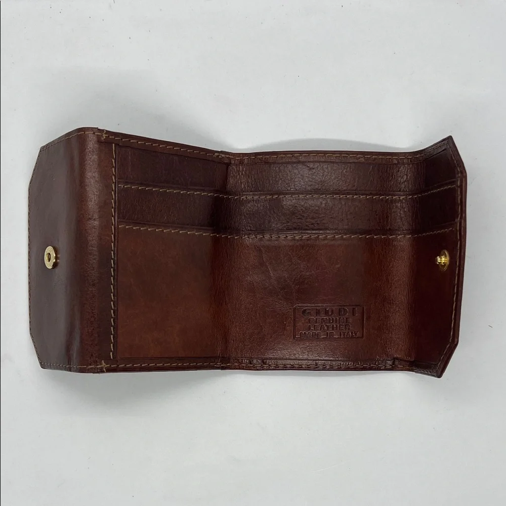 GIUDI Vintage Tri-Fold Leather Wallet | Brown Cowhide | Italian Craftsmanship
